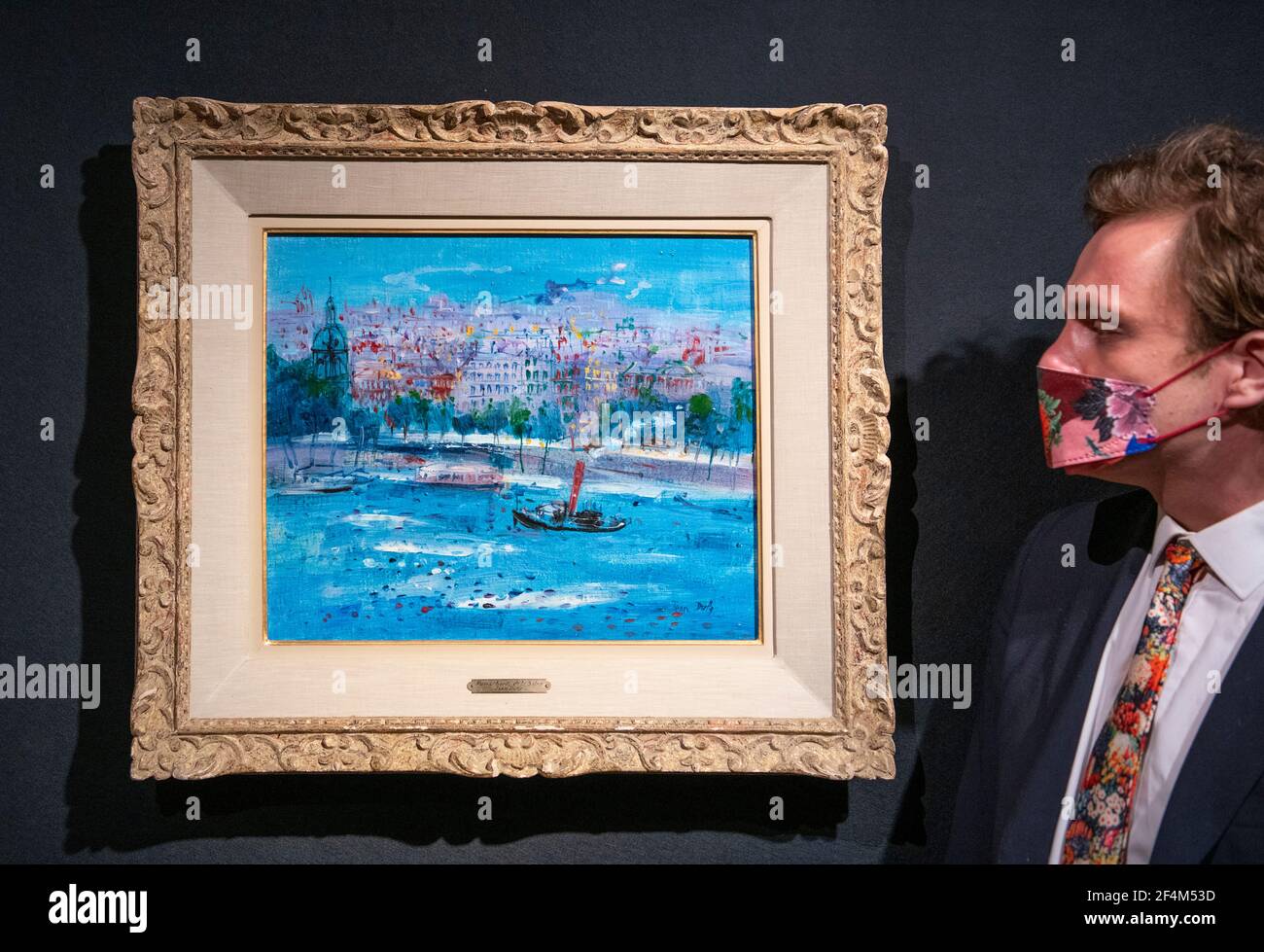 Bonhams, Londres, Royaume-Uni. 22 mars 2021. Aperçu de la vente d'art impressionniste et moderne qui aura lieu le 25 mars. Image: Jean Dufy, Paris, la Seine, estimation de £30,000-50,000. Crédit : Malcolm Park/Alay Live News Banque D'Images