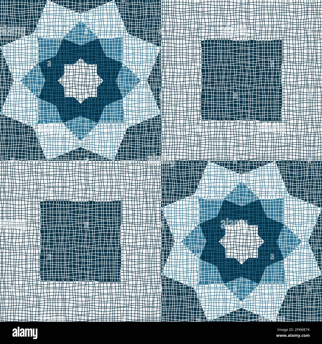 Motif vectoriel sans couture avec fleur carrée texturée sur fond bleu. Papier peint en patchwork fleuri artistique. Tissu courtepointe vintage tendance. Illustration de Vecteur