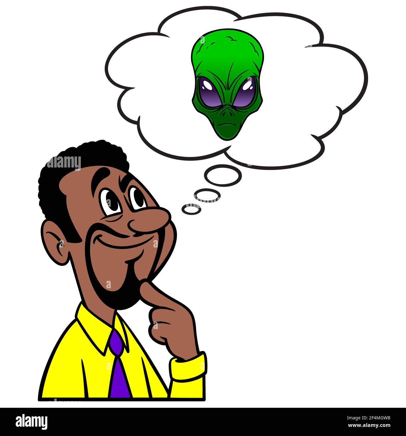 Homme pensant à Aliens - UNE illustration de dessin animé d'un homme pensant à Aliens. Illustration de Vecteur