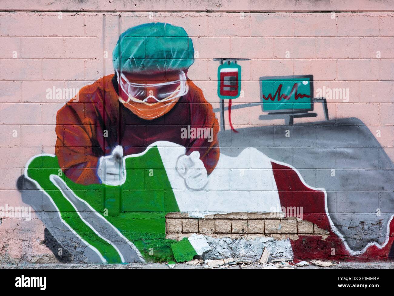 Un graffiti conceptuel sur la situation médicale au Mexique avec Respect de la Covid19 Banque D'Images