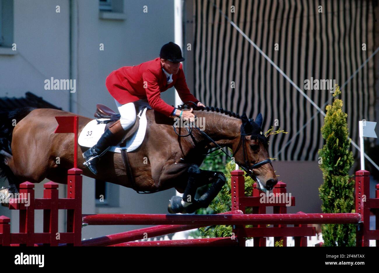 CSIO la Baule, 1991 mai, Roelof Bril (NED) à cheval sur le Burgratin de Bollvorm Banque D'Images