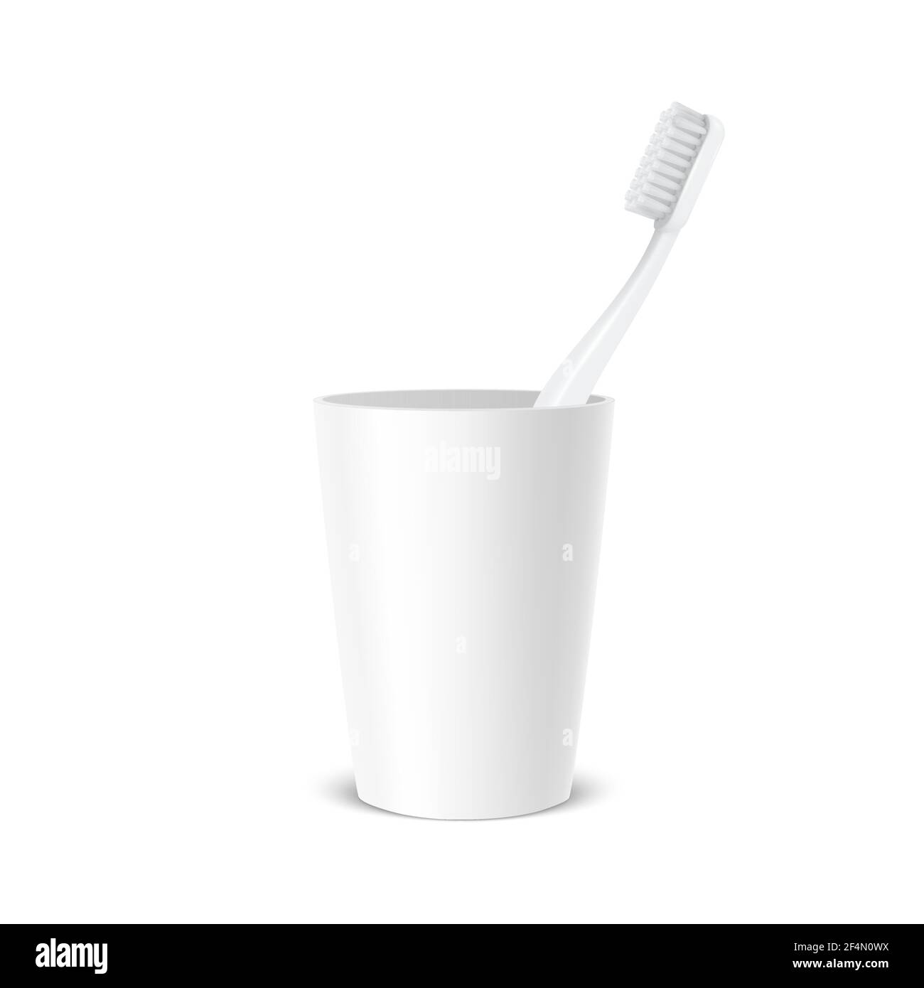 Brosse à dents Vector 3d Realistic et porte-gobelet en plastique blanc isolé sur fond blanc. Illustration du dentiste médical. Modèle de conception Illustration de Vecteur