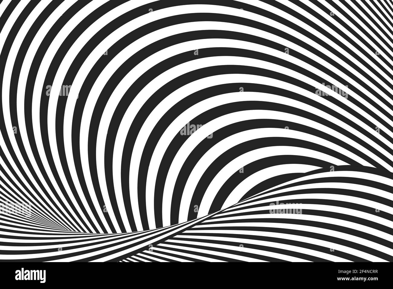 Lignes hypnotiques noires et blanches. Arrière-plan abstrait avec effet d'illusion optique. Toile de fond à rayures torsadées. Illustration vectorielle. Illustration de Vecteur