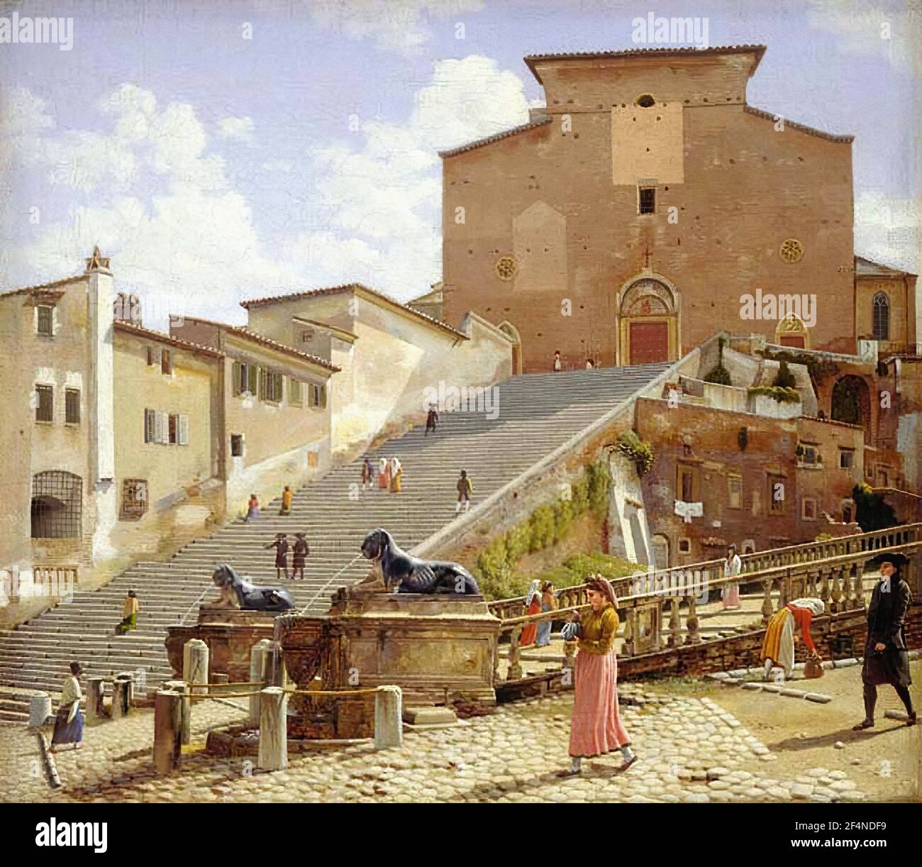 Christoffer Wilhelm Eckersberg - escalier en marbre qui mène vers le haut S Mari Aracoeli Rome 1816 Banque D'Images