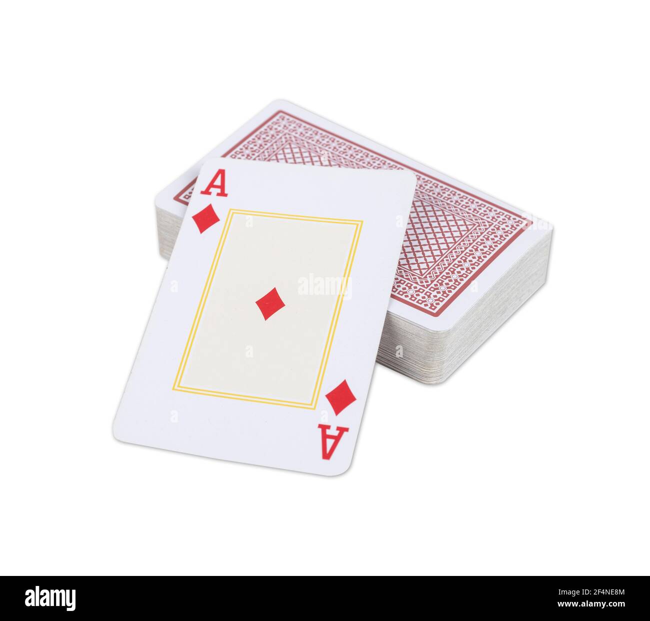 Pile de cartes à jouer avec ace face vers le haut isolée sur fond blanc. Banque D'Images