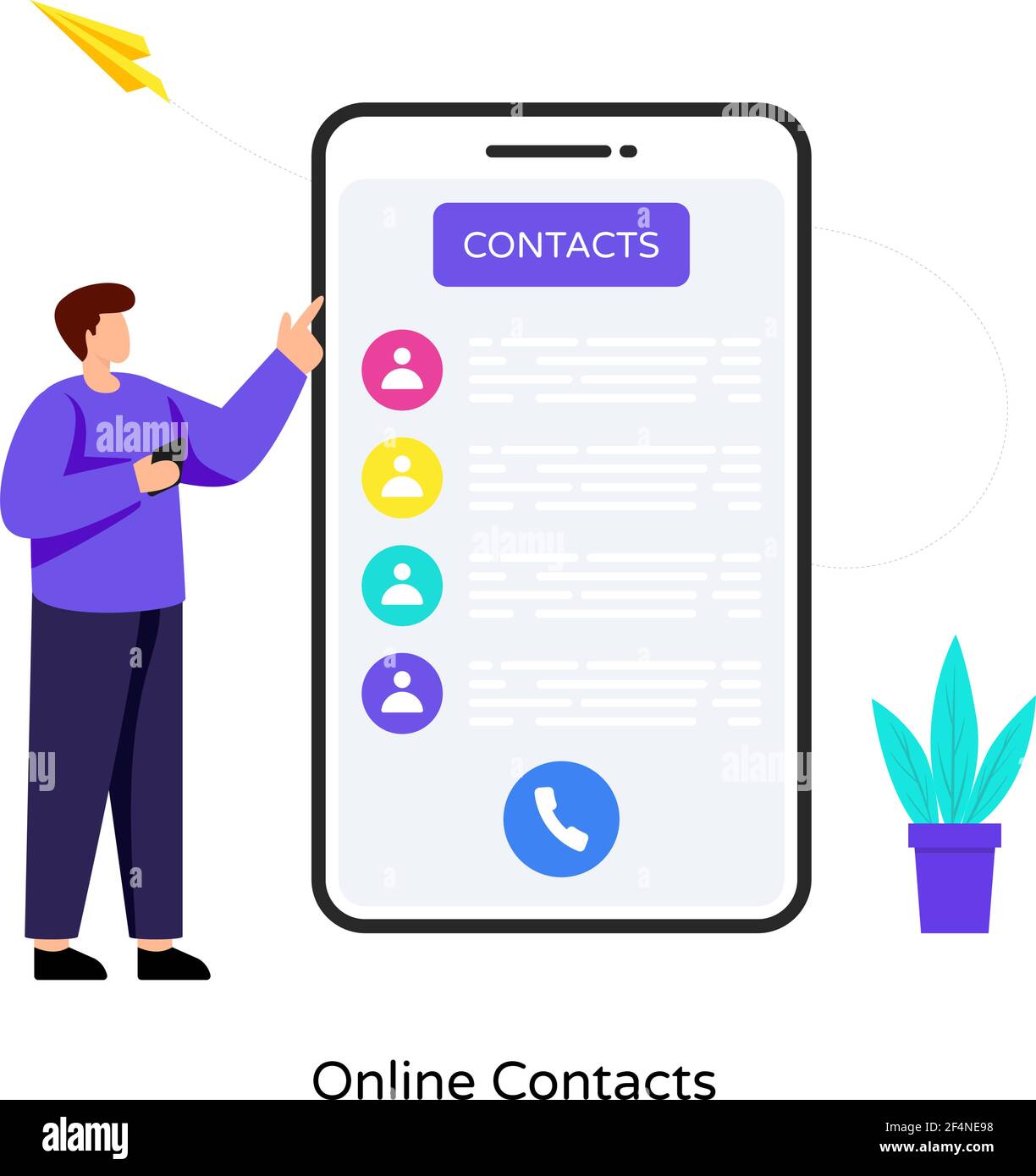 Illustration des contacts d'appel en ligne dans un design plat Illustration de Vecteur