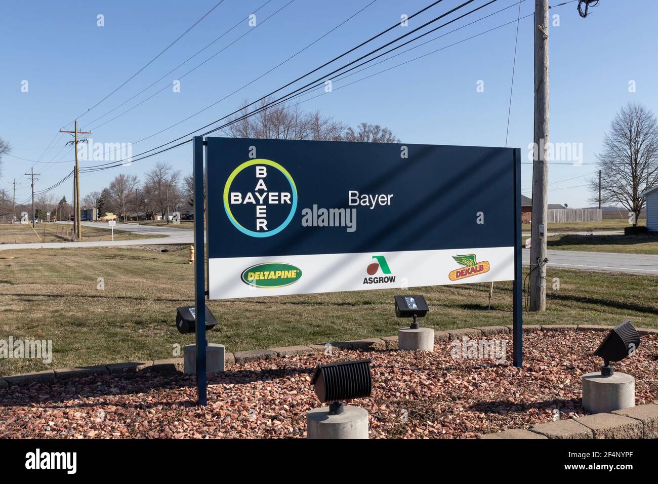 Windfall - Circa Mars 2021: Bayer Crop Science production de semences. Après l'acquisition de Monsanto, Bayer est responsable de ses poursuites en matière de glyphosate. Banque D'Images