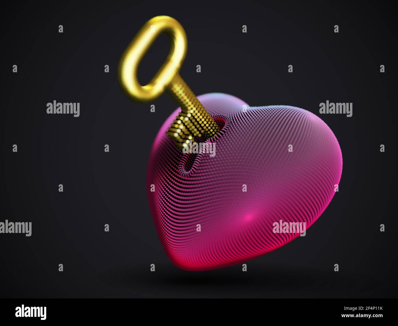 Cœur humain 3D rouge avec ouverture verticale et clé dorée. Illustration de Vecteur