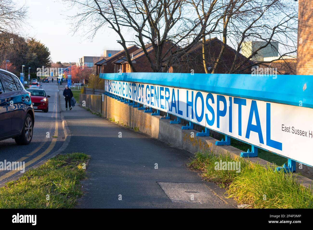 Panneau de l'hôpital général du district d'Eastbourne, entrée principale, eastbourne, est du sussex, royaume-uni Banque D'Images