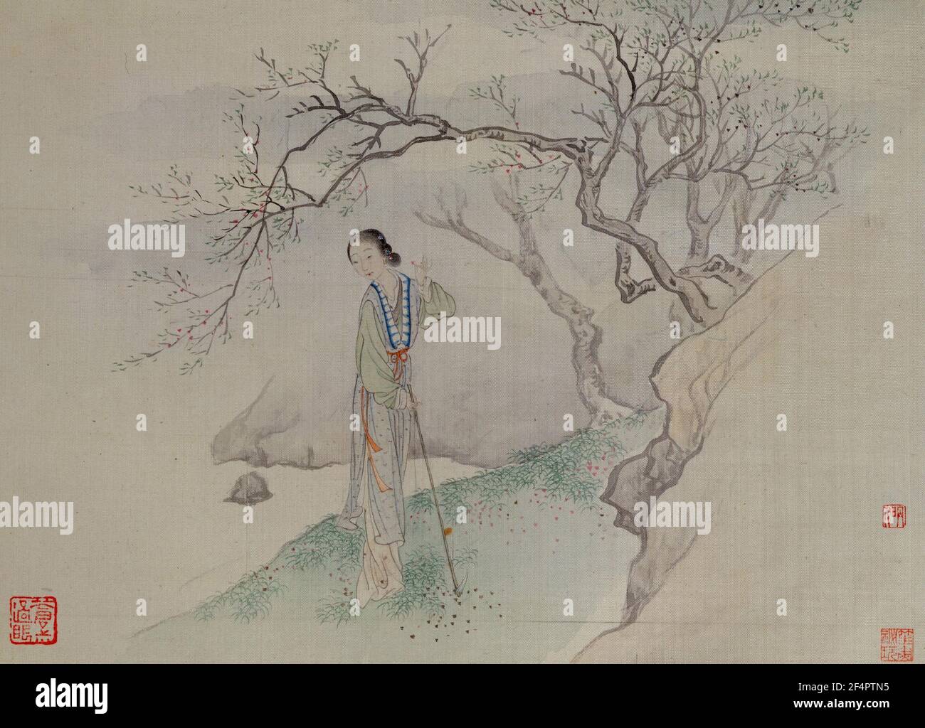 Album de peinture de douze femmes à Jinling (Nanjing) - Daiyu fleurs enterrées, par Fei Danxu, dynastie Qing Banque D'Images