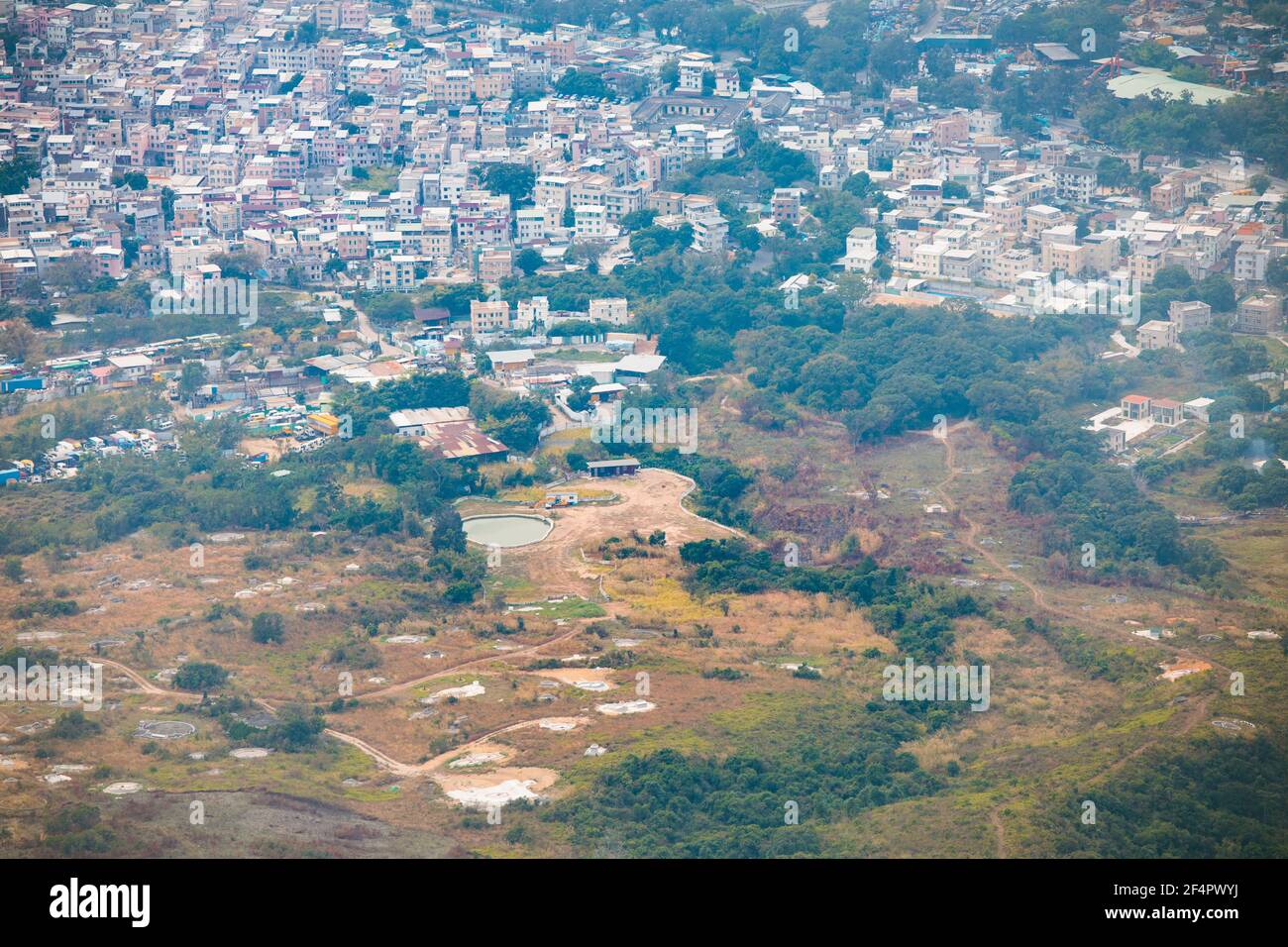 Vue aérienne du village de Yuen long, Hong Kong, en plein air en journée Banque D'Images