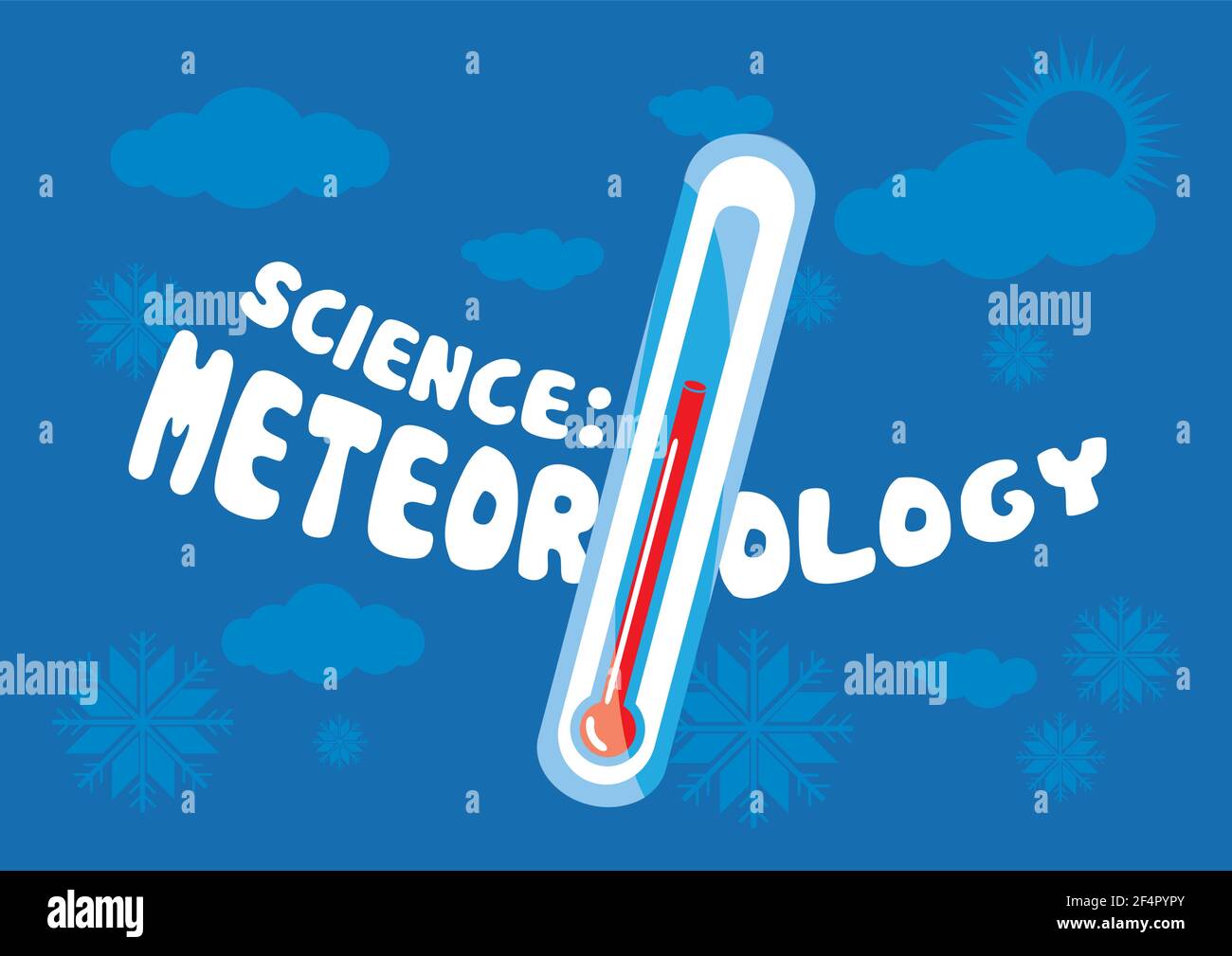 Illustration vectorielle caricature alcool thermomètre avec texte blanc Science météorologie isolée sur fond bleu avec des éléments météorologiques de la nature. Illustration de Vecteur