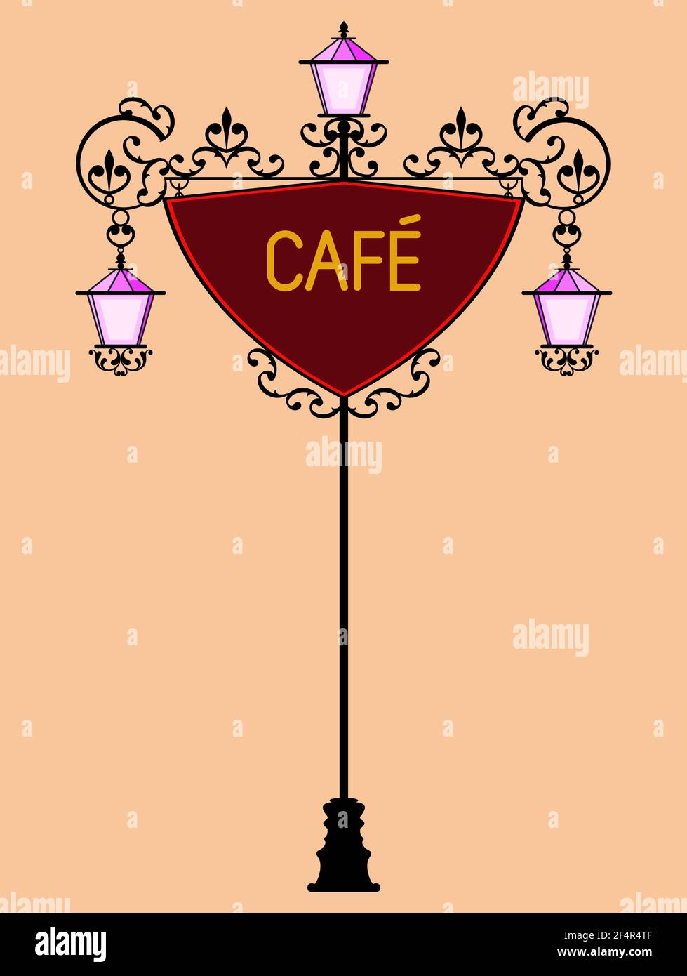 Enseigne en fer forgé avec illustration du vecteur de lampe Illustration de Vecteur