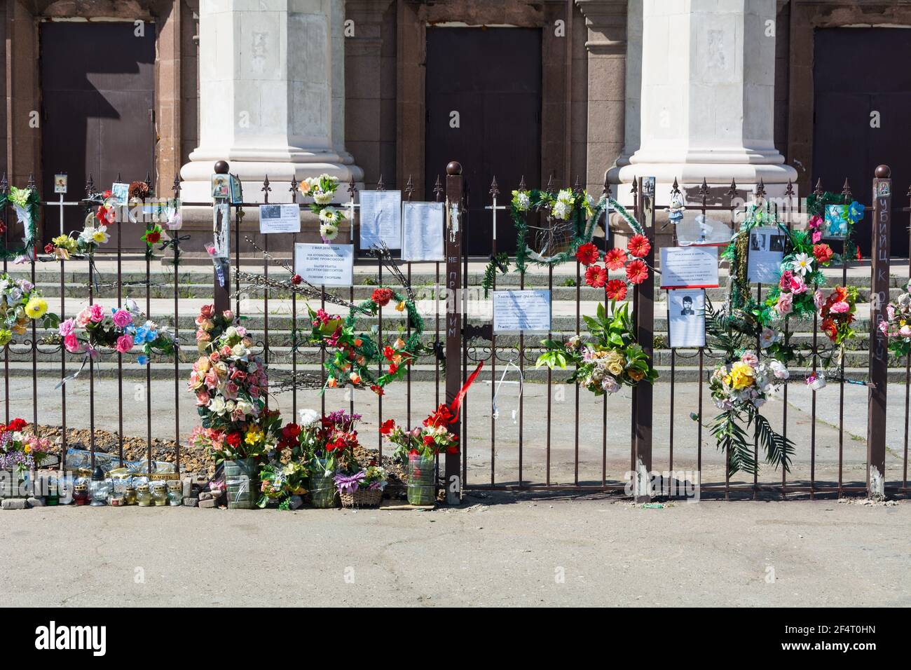 Odessa, Ukraine - APR 29, 2019: Maison des syndicats sur le terrain de Kulikovo, le site de la mort de 42 personnes lors d'une confrontation entre les partisans Banque D'Images