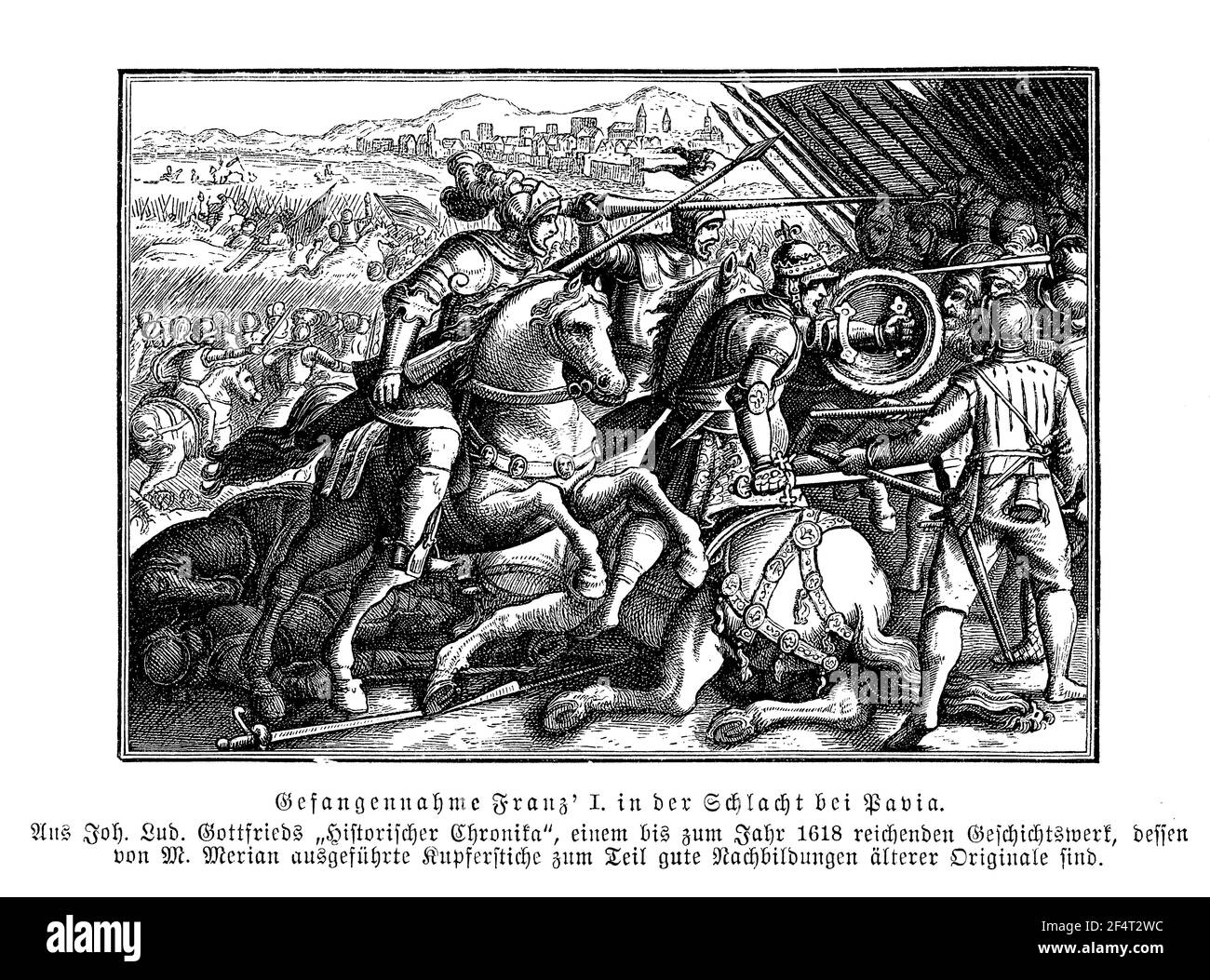 Tout est perdu, sauf honneur, François I roi de France vaincu et pris comme prisonnier à la bataille de Pavie pendant la guerre italienne contre Charles V Saint empereur romain, 1525 Banque D'Images