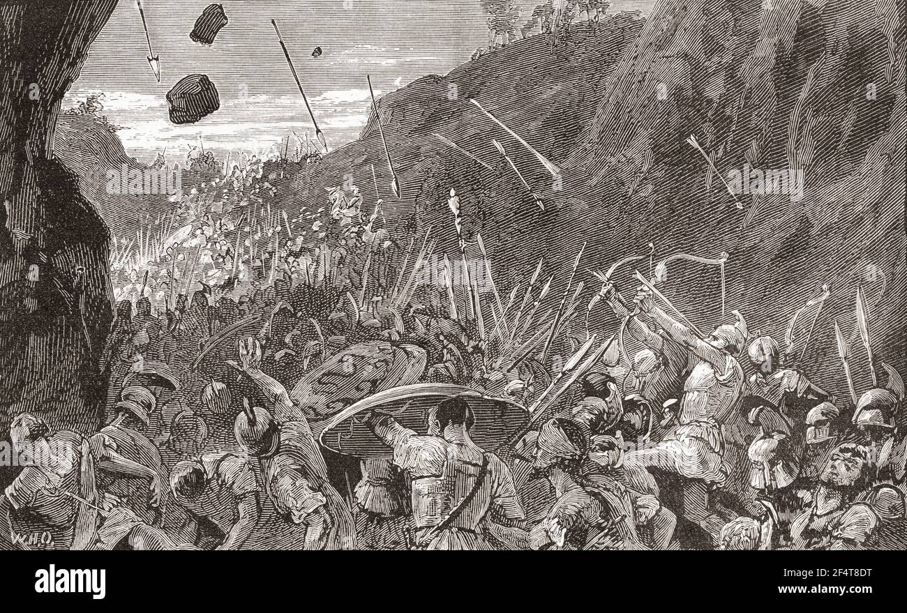 Retraite des Athéniens de Syracuse après la deuxième bataille de Syracuse pendant la guerre du Péloponnèse, 415-413 av. J.-C. De l'Histoire universelle de Cassell, publié en 1888. Banque D'Images