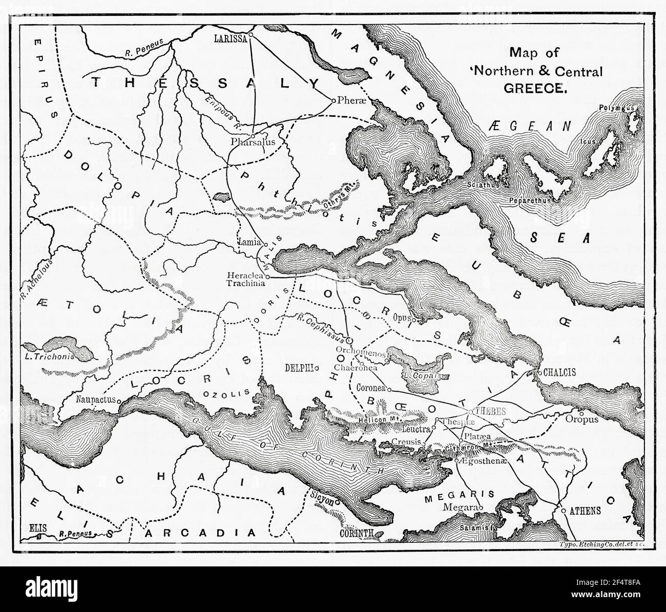 Carte du nord et du centre de la Grèce. De l'Histoire universelle de Cassell, publié en 1888. Banque D'Images