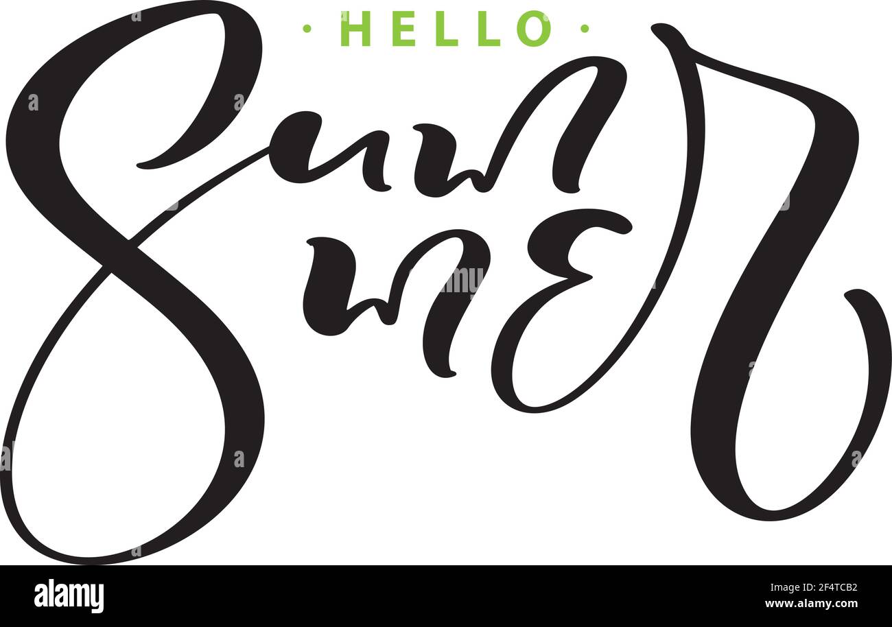 Texte de composition en forme de lettres calligraphiques Bonjour été. Scénario extrait à la main expression isolée. Illustration esquisse conception isolée pour accueillir Illustration de Vecteur