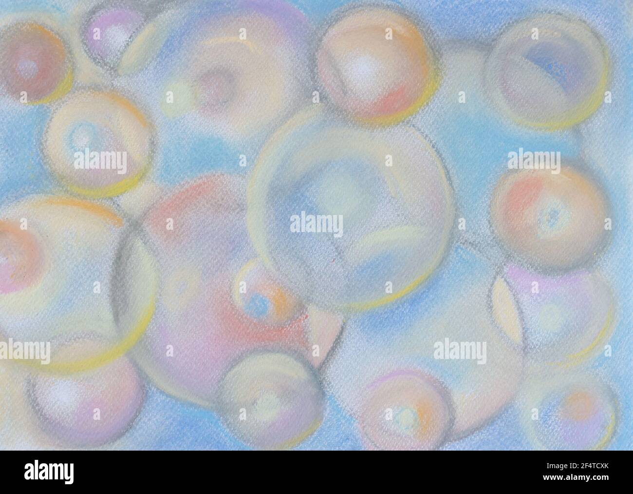Motif cercles pastel pâle en répétition.bulles pastel et ciel bleu pâle dessinés à la main avec des crayons pastel. Arrière-plan mignon de bonbon lumineux . Joli birt Banque D'Images