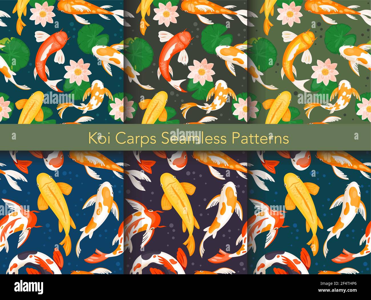 Carpe koï poissons ensemble d'illustrations vectorielles sans couture, poissons rouges nagent dans un étang d'eau Illustration de Vecteur