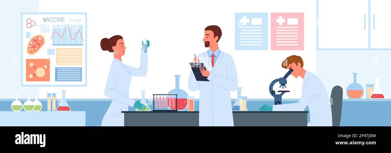 Les personnages scientifiques de cartoon développent un vaccin contre le coronavirus, en maintenant l'analyse en laboratoire dans un tube à essai. Les gens travaillent dans le laboratoire scientifique de développement de vaccins Illustration de Vecteur Les personnages scientifiques de cartoon développent un vaccin contre le coronavirus, en maintenant l'analyse en laboratoire dans un tube à essai. Les gens travaillent dans le laboratoire scientifique de développement de vaccins Illustration de Vecteur