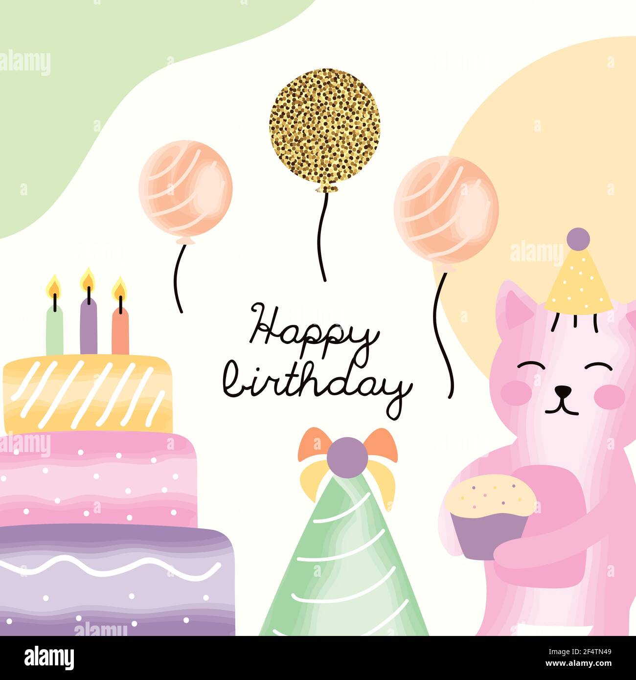 Joyeux Anniversaire Chat Et Icones Image Vectorielle Stock Alamy