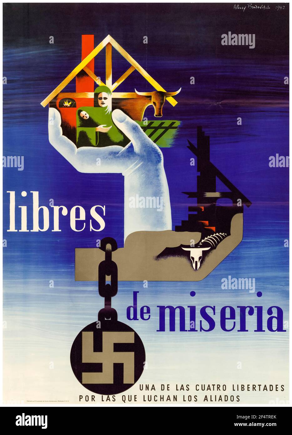 Spanish, WW2, Free from Misery: L'un des quatre alliés des libertés se battent pour, poster, 1942-1945 Banque D'Images