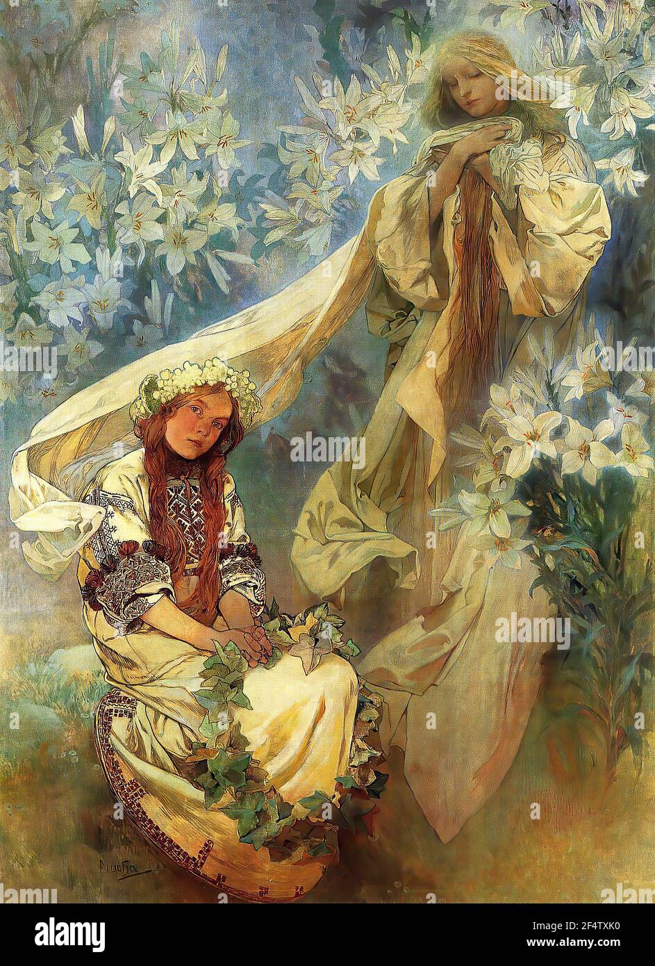 Alfons Mucha - Lilies de Madonn 1905 Banque D'Images