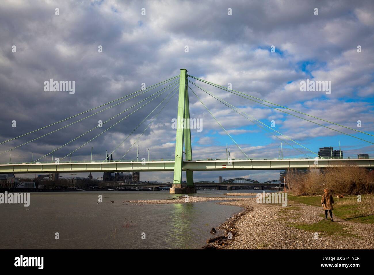 Le pont Severins au-dessus du Rhin, en arrière-plan la cathédrale, Cologne, Allemagne. Die Severinsbruecke ueber den Rhein, im hintergrund der Banque D'Images