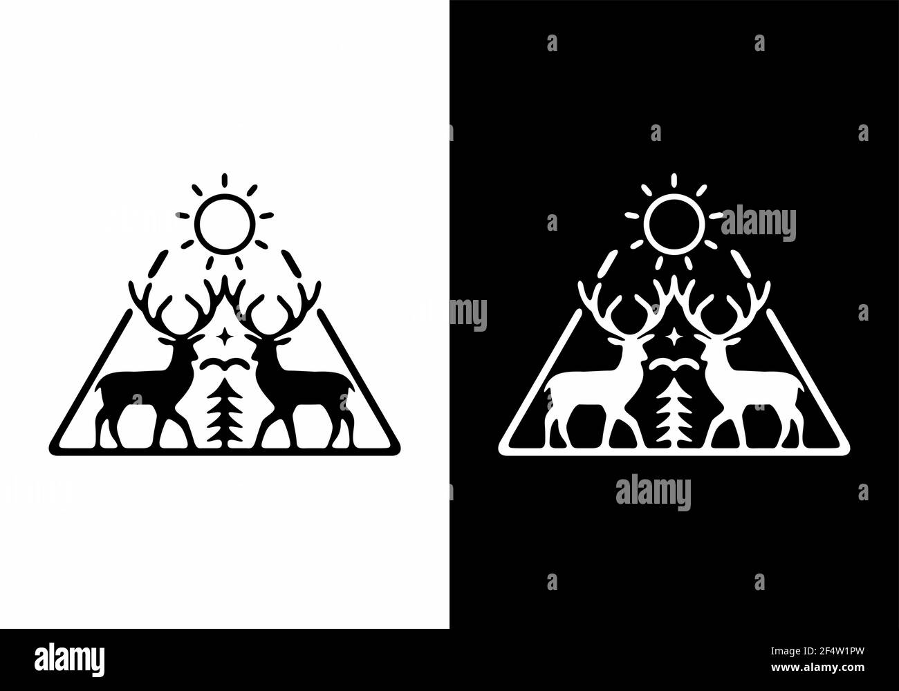 Deux biches et motif soleil Illustration de Vecteur