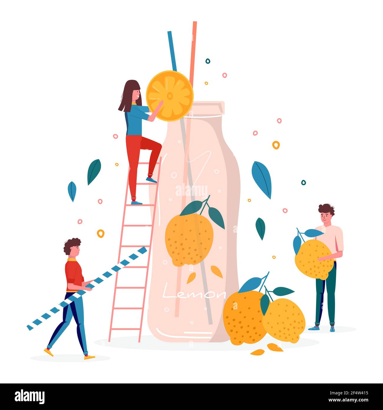 Concept pour la fête d'été, les gens boivent du jus de limonade en bouteille avec des fruits et des baies. Fruits végétaliens et cocktails santé de détox. Boissons, glace vitaminée Illustration de Vecteur