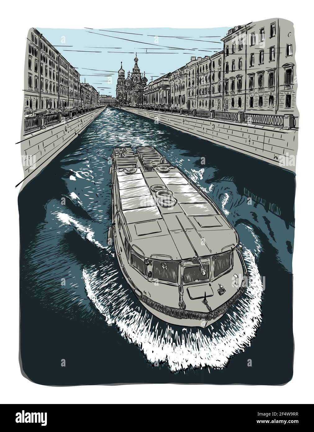 Cathédrale de la Résurrection sur le sang et Église du Sauveur sur le sang à Saint-Pétersbourg, en Russie. Illustration vectorielle d'esquisse dessinée à la main Illustration de Vecteur