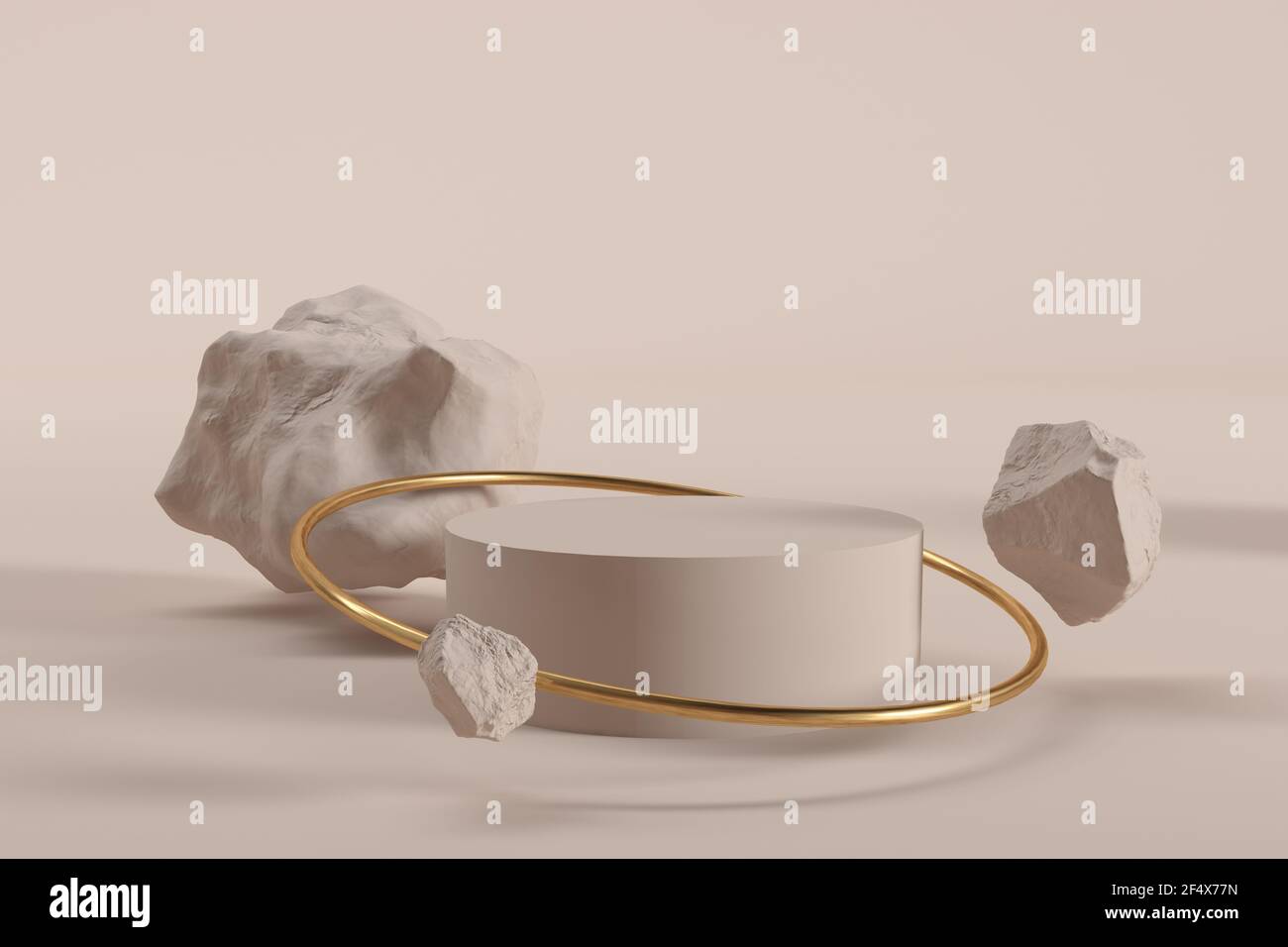 Cylindre avec anneau doré et pierres rendu 3d Banque D'Images