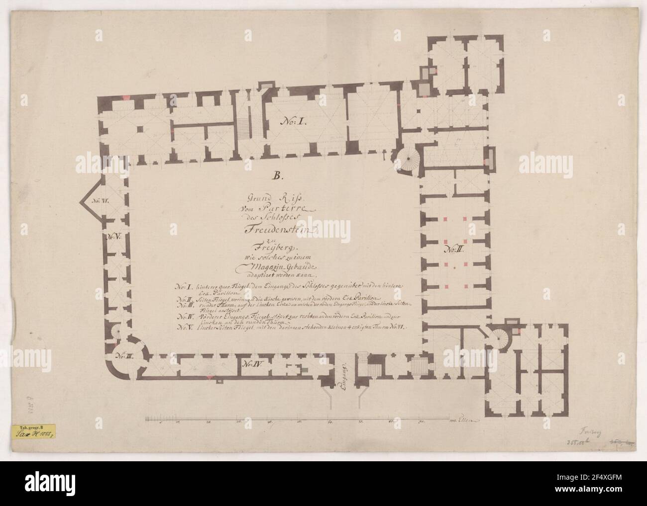 Freiberg, Château de Freudenstein, conception de conversion. Plan du rez-de-chaussée Banque D'Images