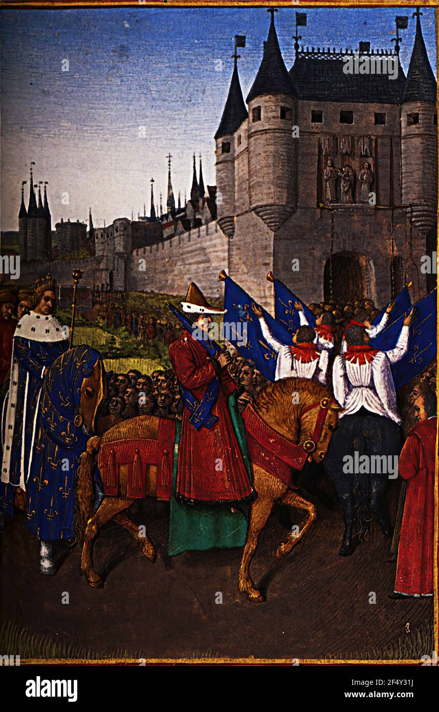 Jean Fouquet - arrivée Charles V 1337 80 Paris 28th Mai 1364 C 1460 Banque D'Images