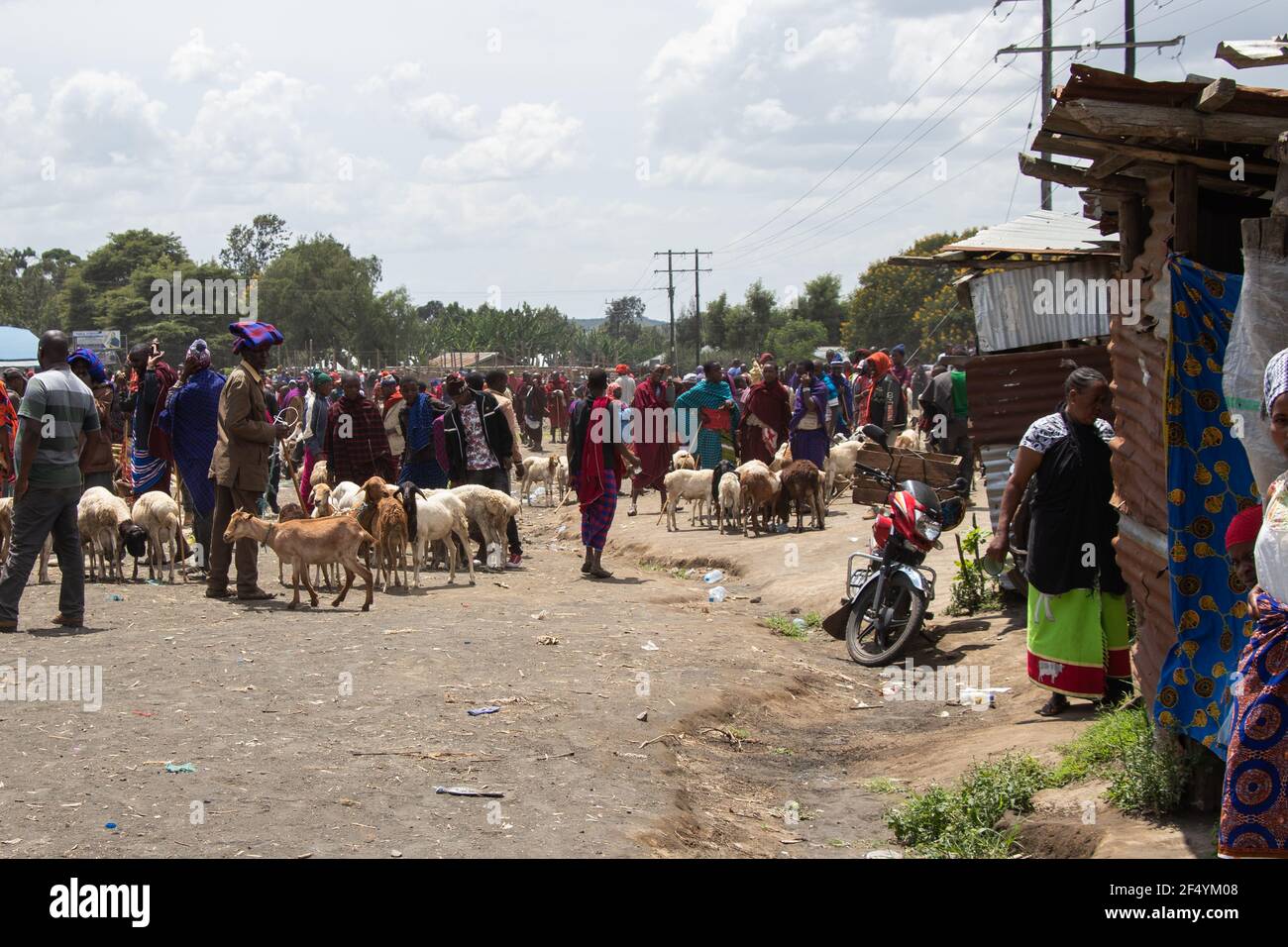Rassemblement social sur un marché agricole à Arusha, en Tanzanie Banque D'Images