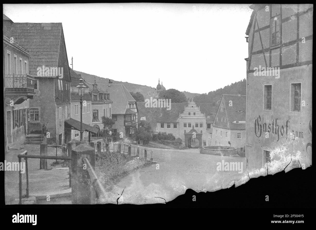 Lauenstein. Entrée du marché et du château Banque D'Images