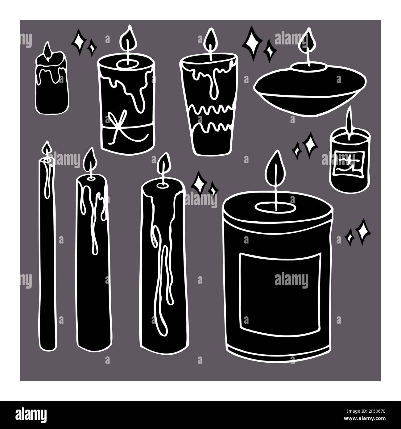 ensemble vectoriel de bougies magiques isolées contrastant Banque D'Images