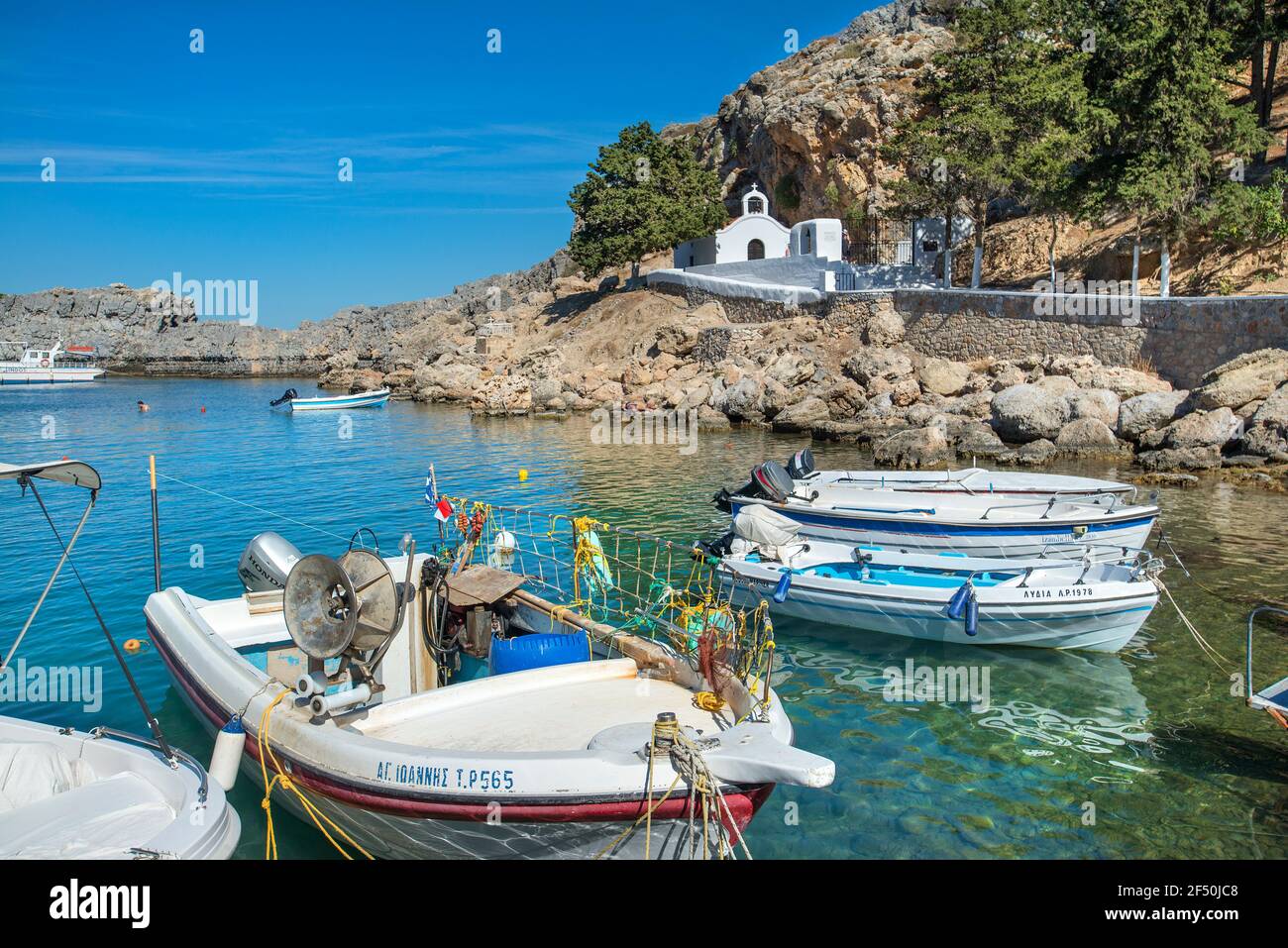St Paul's Bay, Lindos, Rhodes, Grèce Banque D'Images