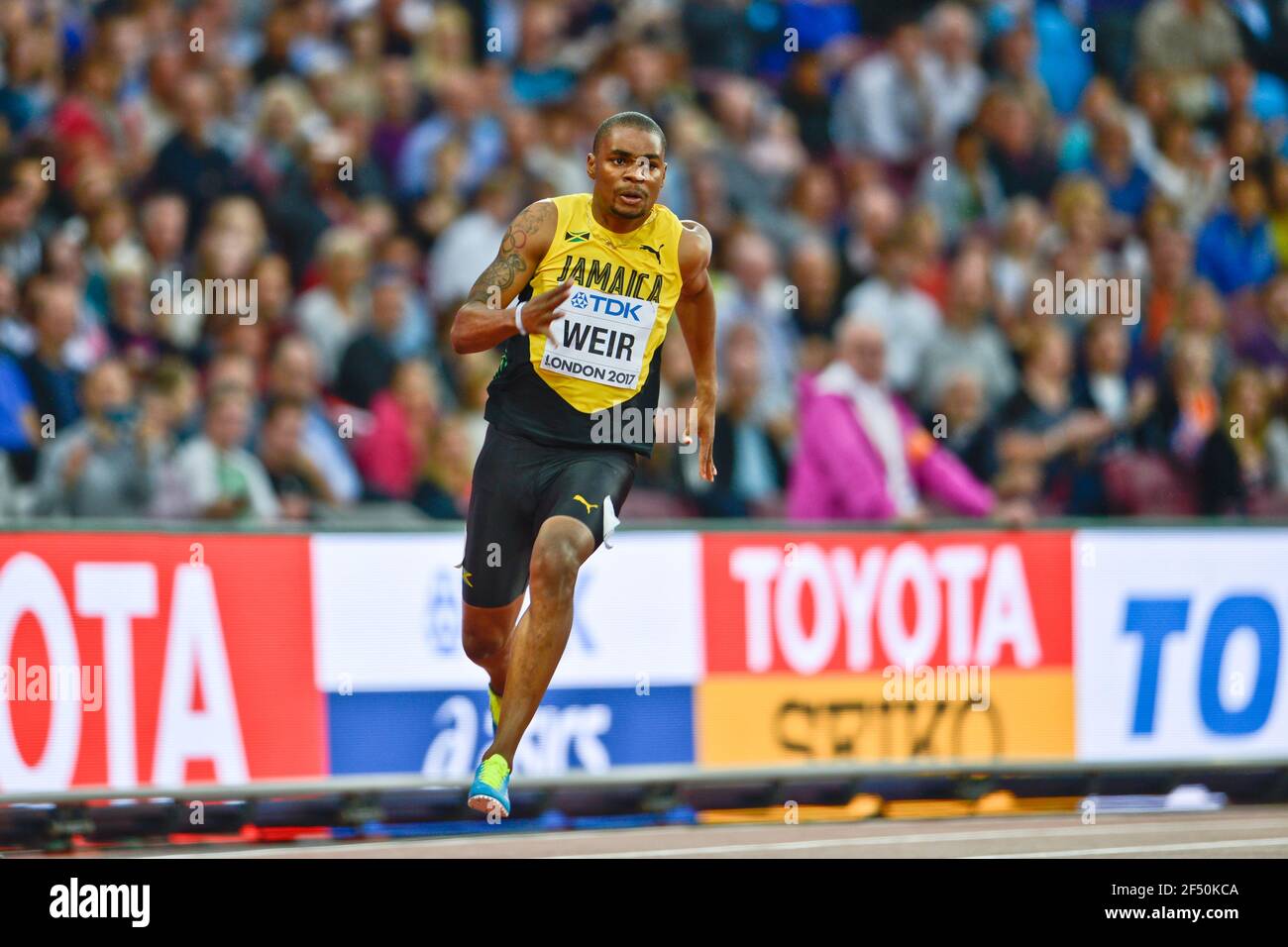 Warren Weir (Jamaïque). 200 mètres d'hommes, chauffe. Championnats du monde de l'IAAF Londres 2017} Banque D'Images