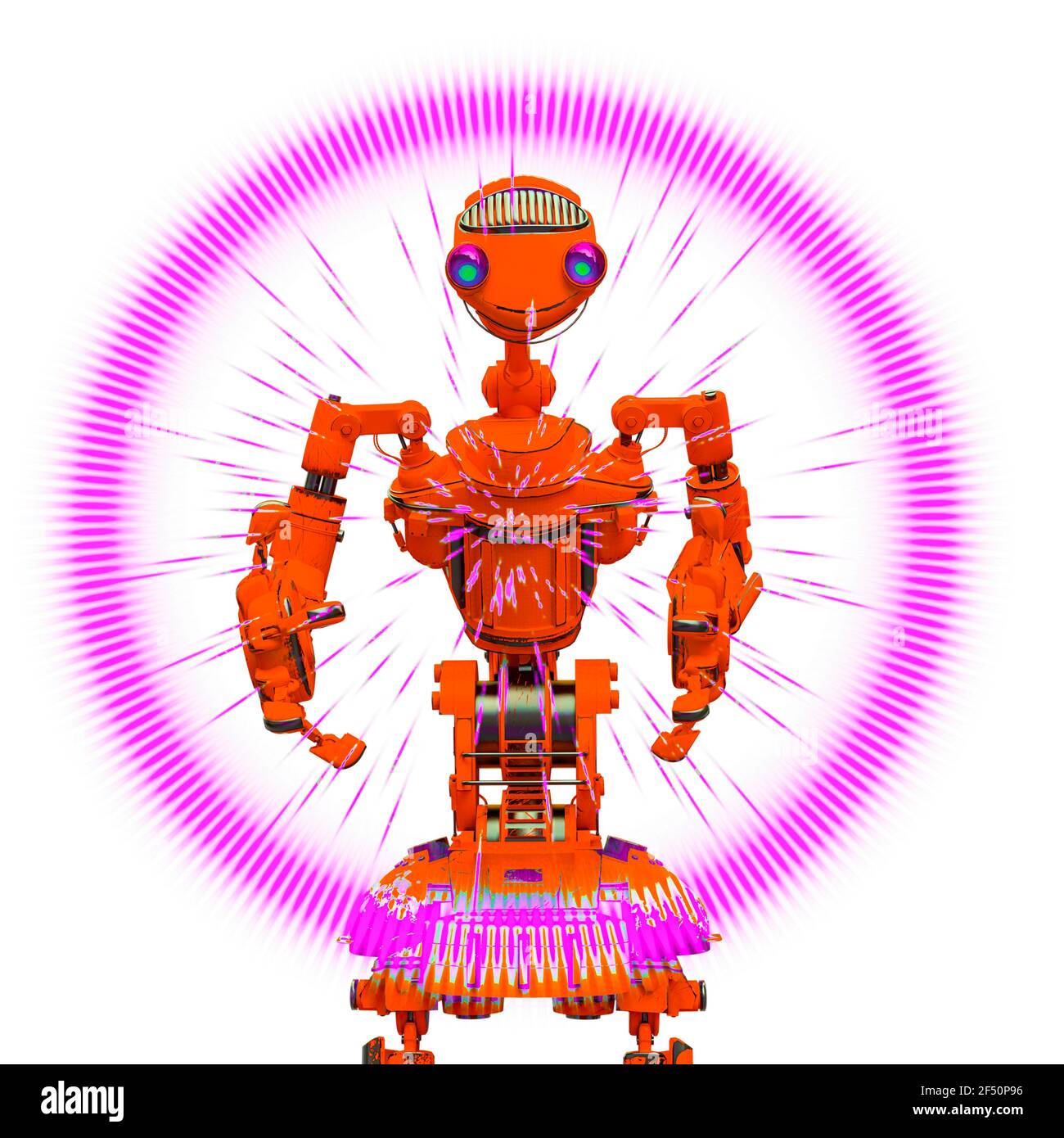 robot convivial sur fond blanc, illustration 3d Banque D'Images