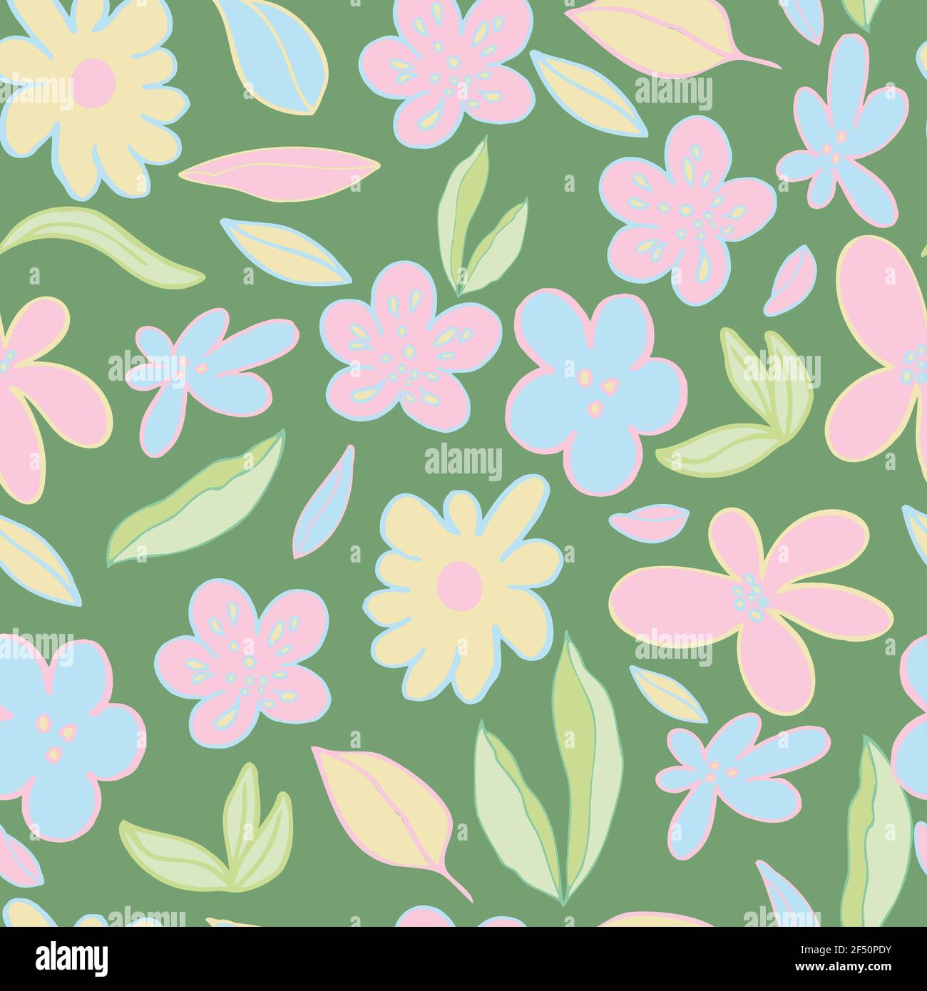 motif vectoriel sans couture fleurs, feuilles et noeuds de couleurs pastel Banque D'Images
