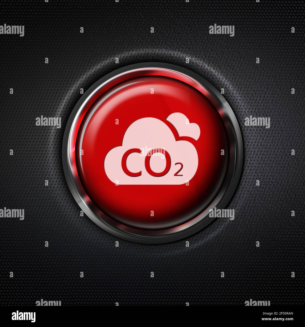 Bouton rouge d'arrêt de danger d'émission de carbone Banque D'Images