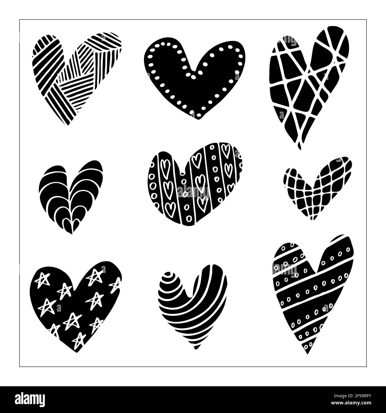 jeu isolé de coeurs 9 pcs Banque D'Images