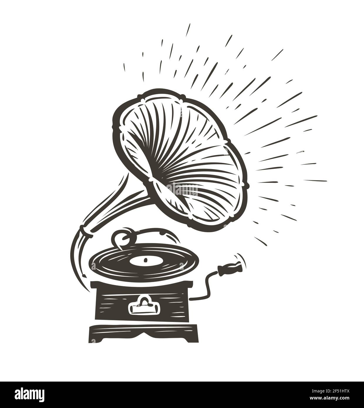 Gramophone musical d'époque jouant une chanson. Illustration du vecteur de concept musical Illustration de Vecteur