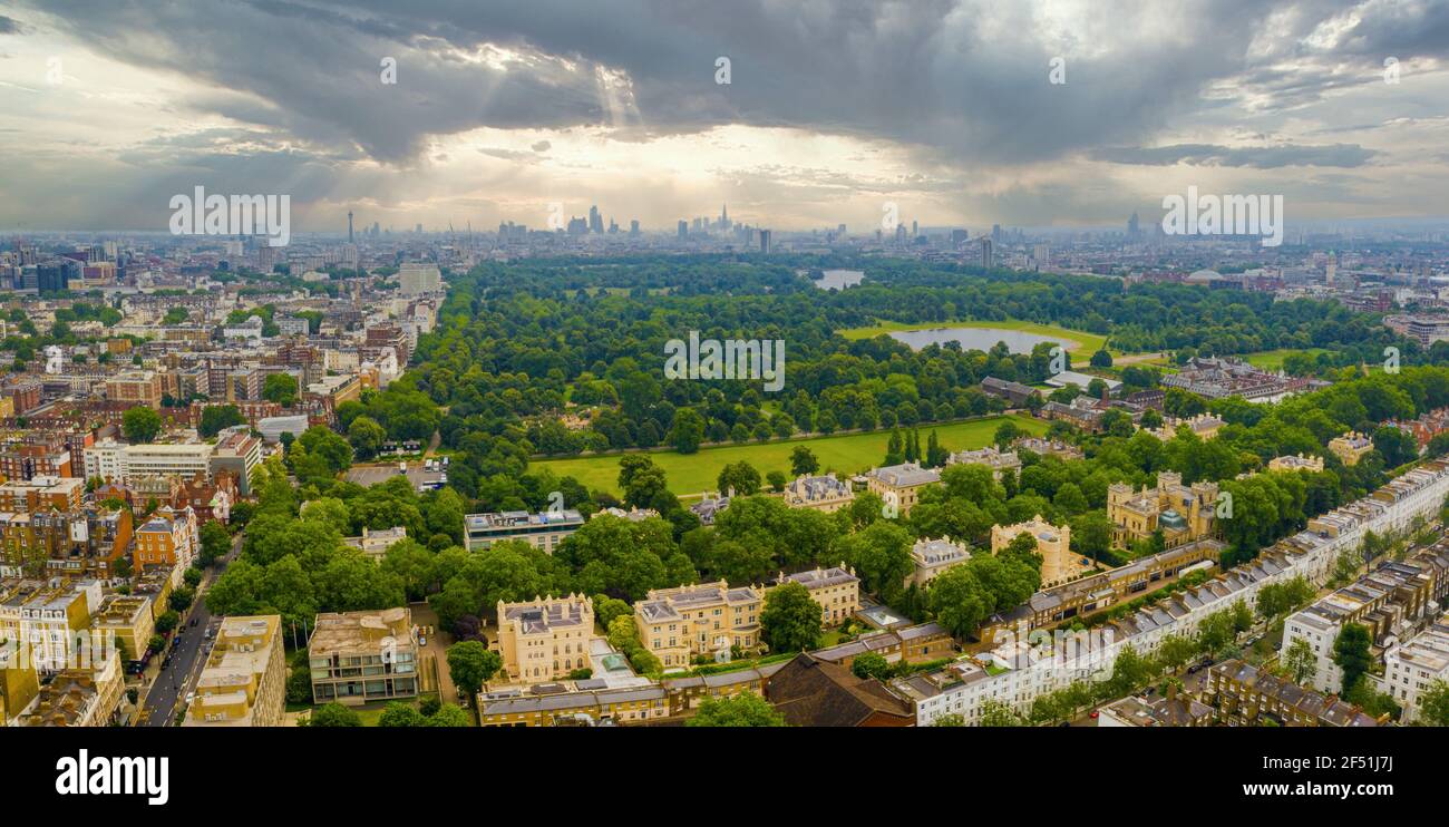 Belle vue aérienne de Londres d'en haut avec Hyde Park Banque D'Images