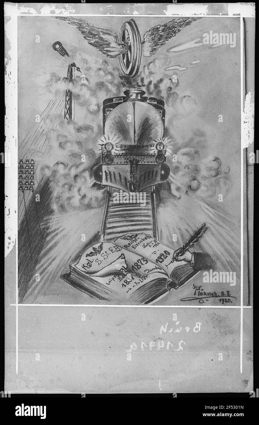 Priestewitz. , Flock à vapeur, dessin Banque D'Images