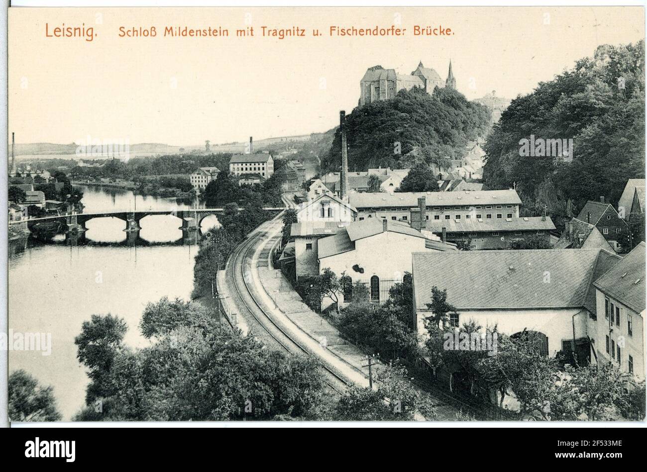 Fermé Mildenstein, Tragnitz, pont Fishdorfer Leisnig. Château de Mildenstein, Tragnitz, Pont Fishdorfer Banque D'Images
