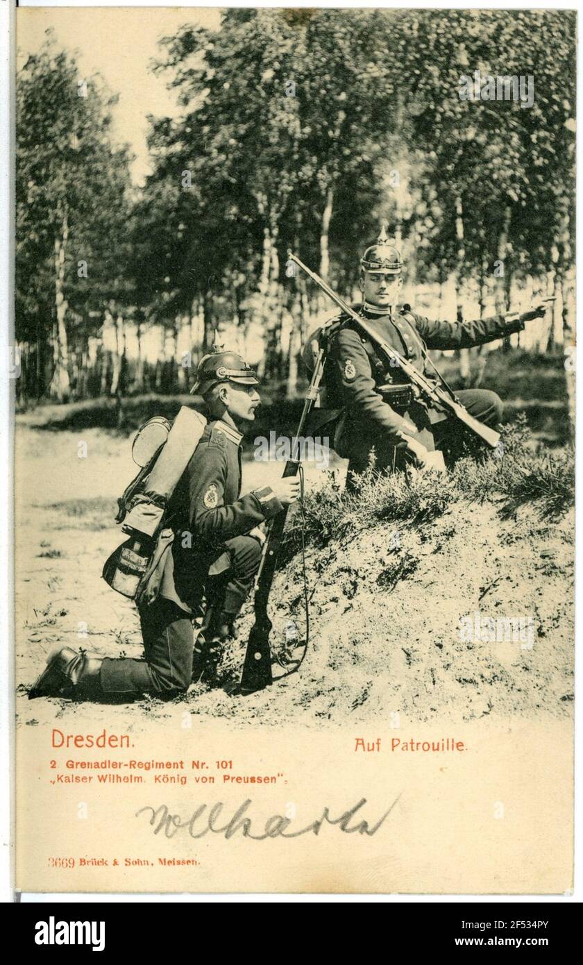 En patrouille, 2. Régiment de Grenadier no 101 Dresde. 2. Grenadier Regiment No.11 'Kaiser Wilhelm, Roi de Prusse'. En patrouille Banque D'Images