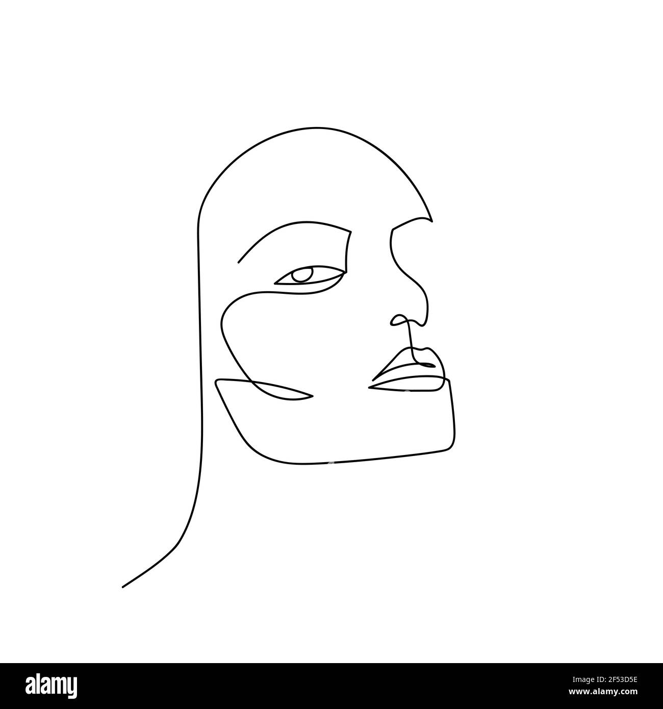 Portrait abstrait en ligne continue. Ligne tracée à la main face unisexuée isolée sur fond blanc. Femme ou homme mode beauté concept. Conception pour le modèle Illustration de Vecteur